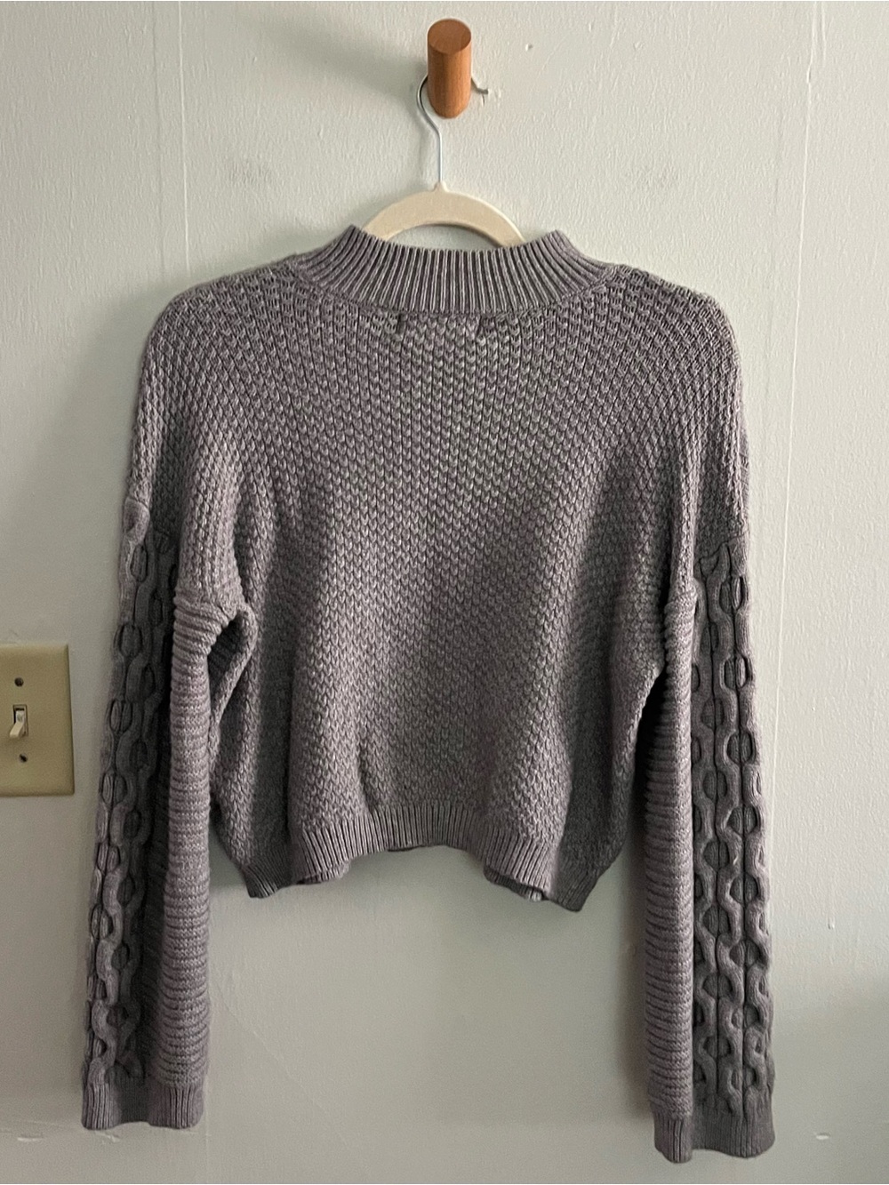 Anthropologie Cable Knit Crop Long Sleeve Sweater Sz S Cottagecore Preppy - Picture 4 of 7